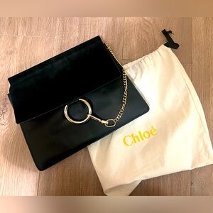 Authentic Chole Suede Calfskin Medium Faye Shoulder Bag Black